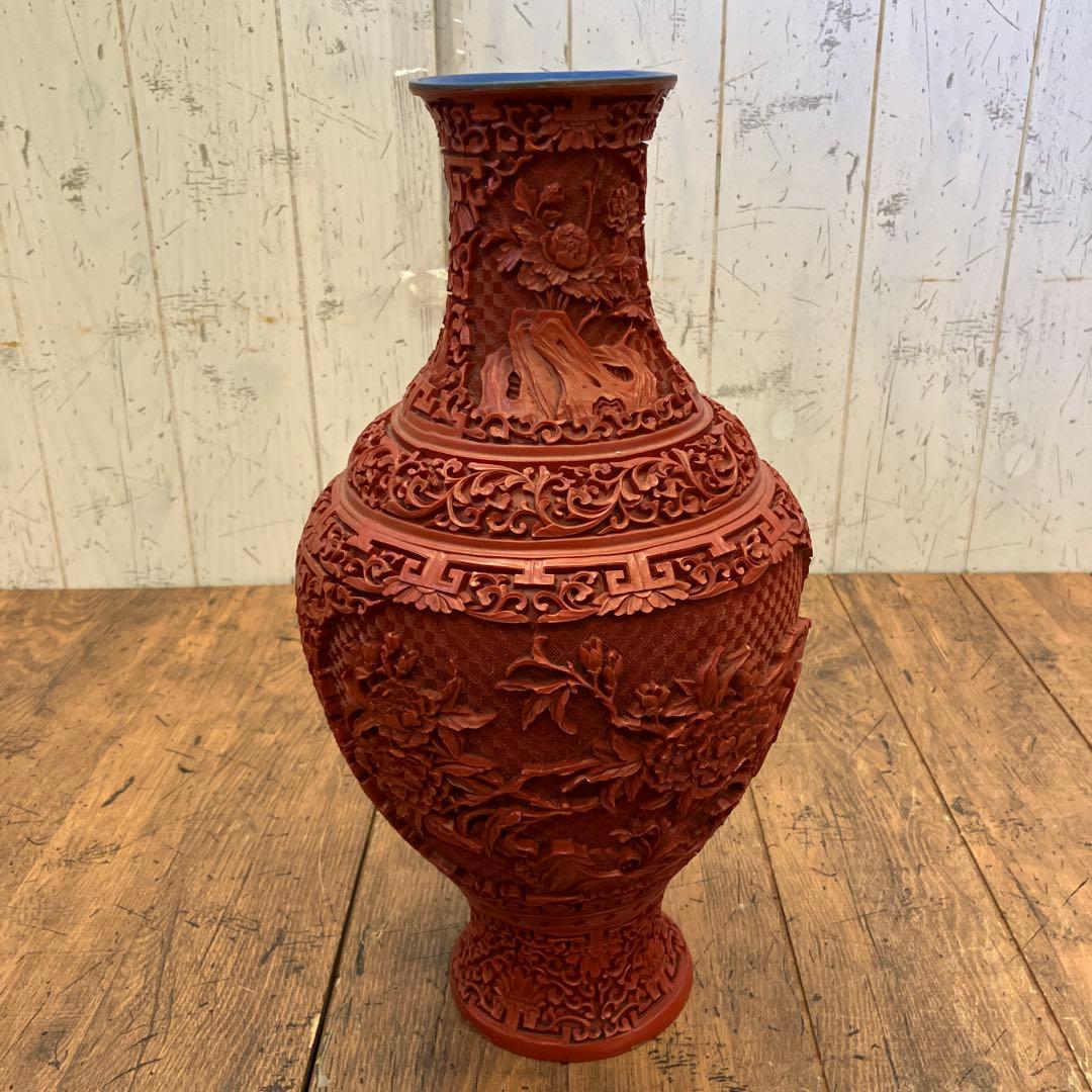 中国古美術 骨董品 堆朱 花瓶 壺 花入れ 花立て 花生け 花器 フラワーベース