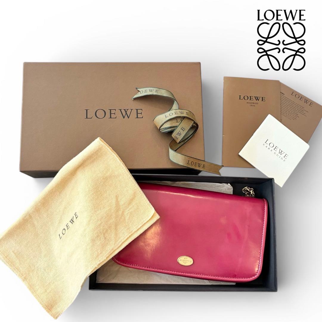 LOEWE ロエベ チェーンウォレット ピンクパープル ゴールドチェーン 箱付き