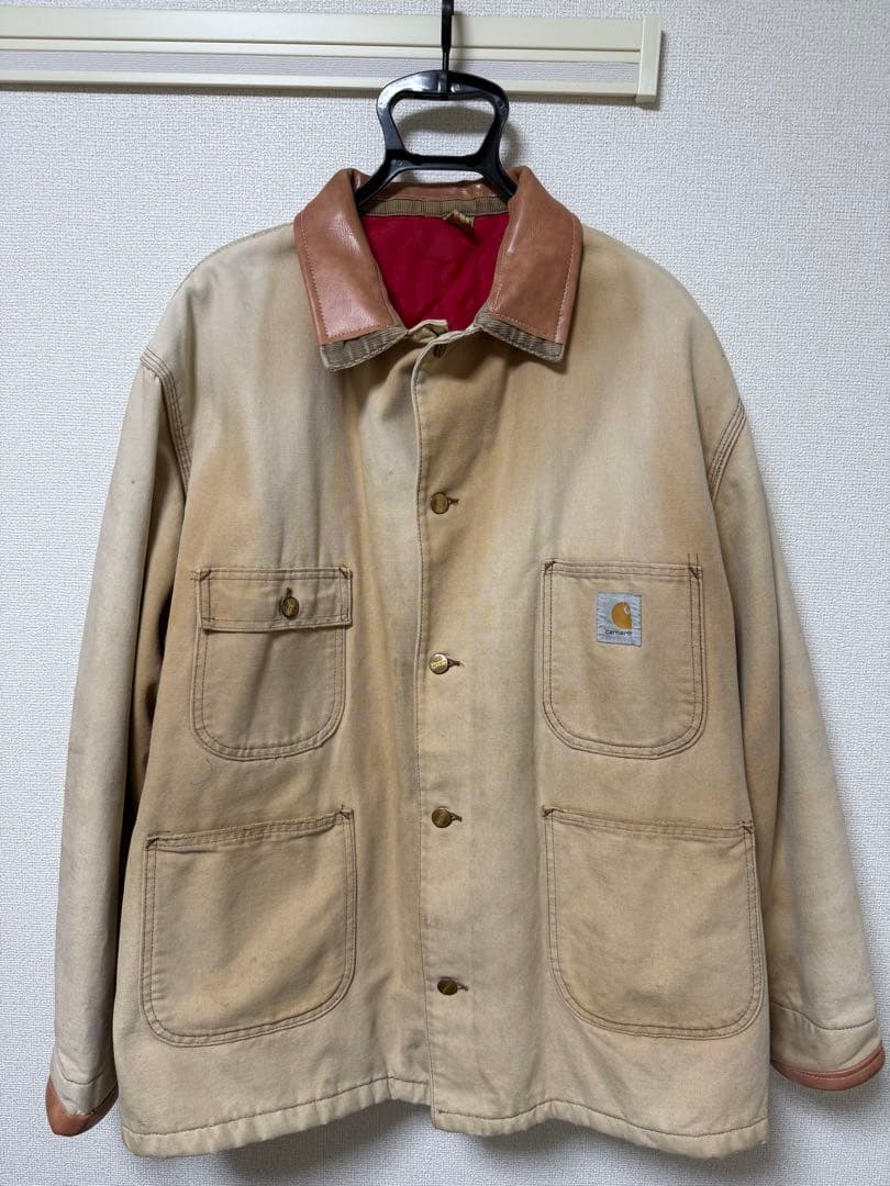 Carhartt カーハート　カバーオール ベージュ　ボロ　雰囲気系　リメイク