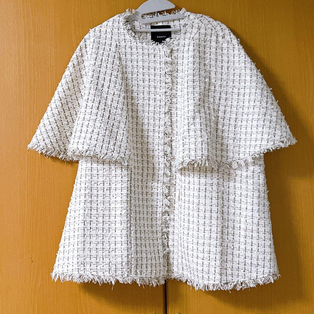 【美品】ツイードケープジャケット ホワイト anuans アニュアンス