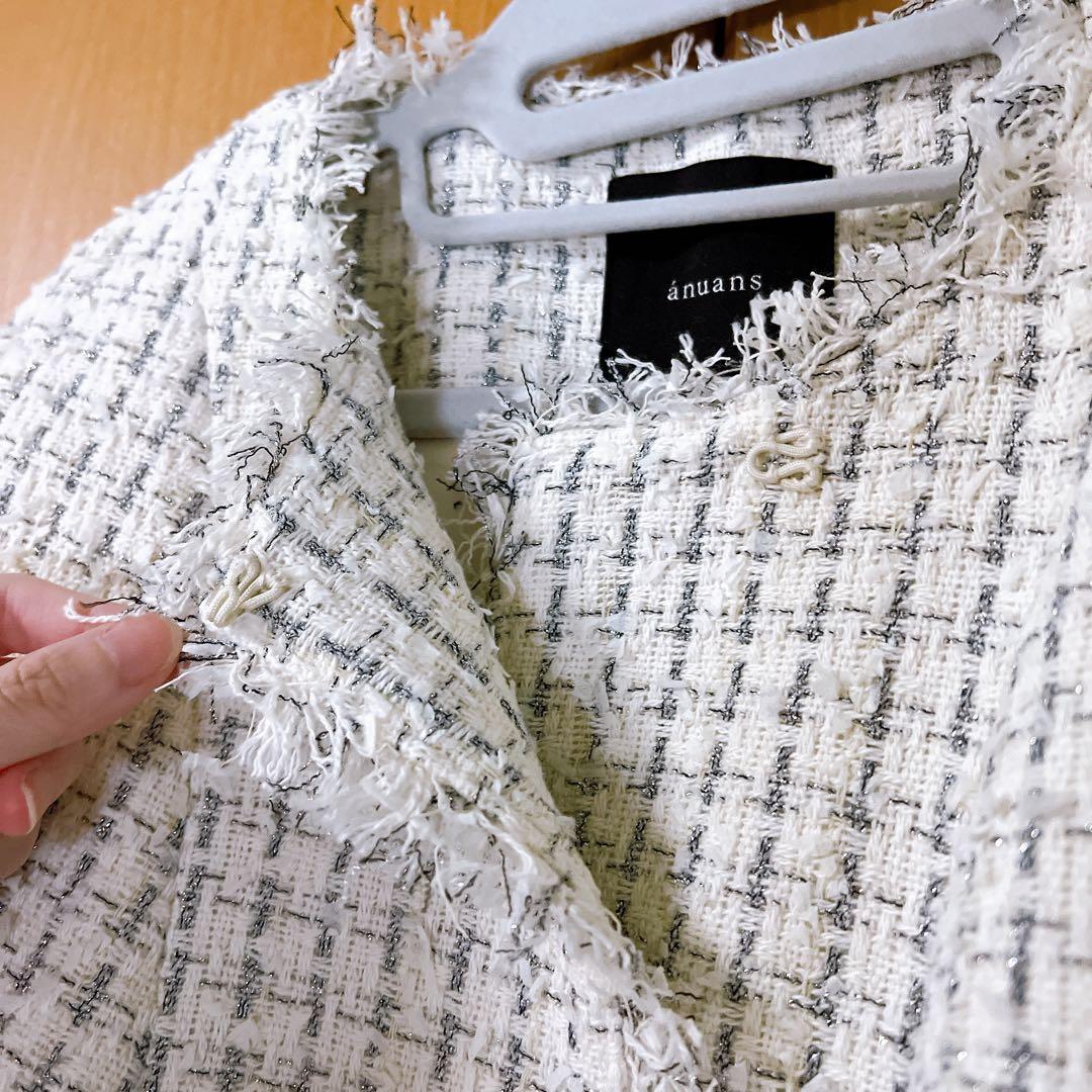 【美品】ツイードケープジャケット ホワイト anuans アニュアンス