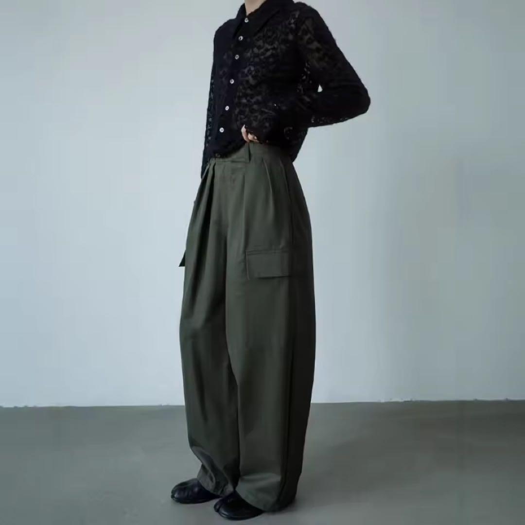 CLANE WIDE TUCK WORK PANTS カーキ