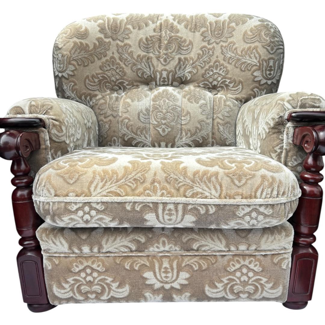 カリモク 金華山 花柄ベロアソファ 1人掛けソファ