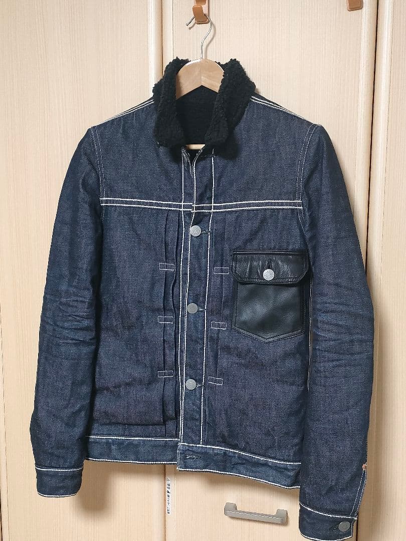 美品 DELAYbyWin＆Sons デニムボア ジャケット レザー切替 2 M