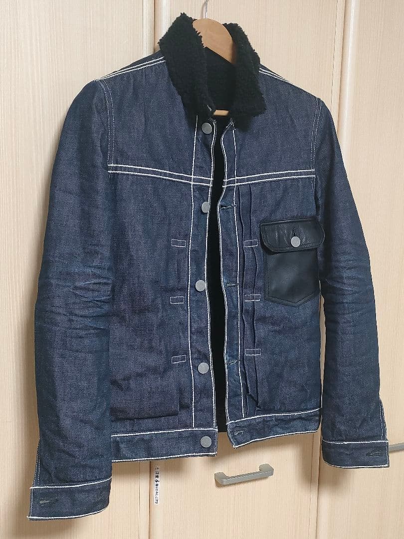 美品 DELAYbyWin＆Sons デニムボア ジャケット レザー切替 2 M