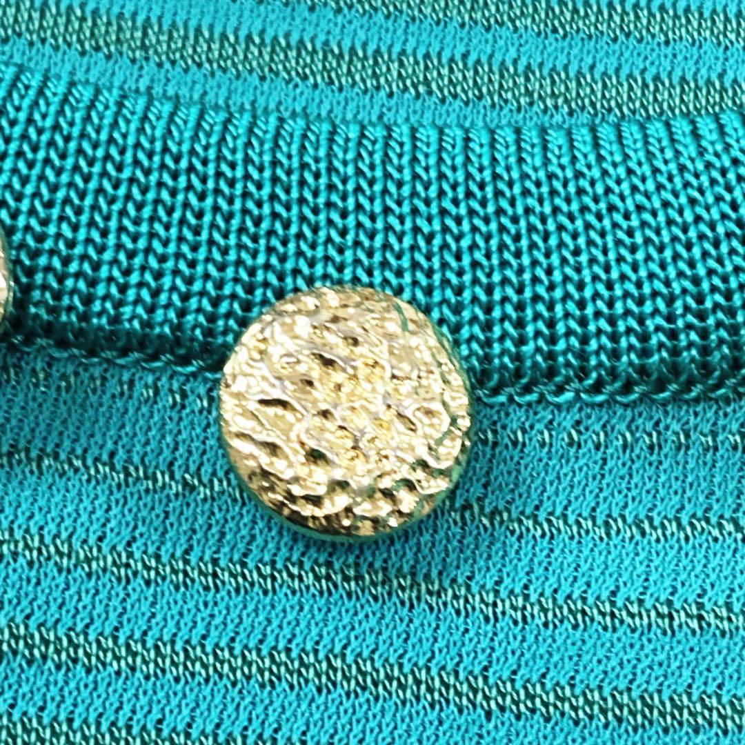 美品 サンローラン 金ボタン ゴールド ストレッチ ワンピース グリーン