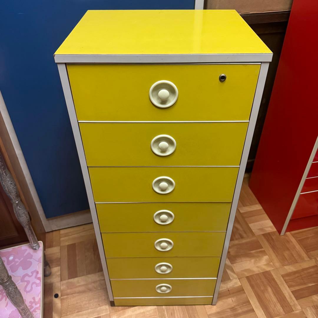 美品　昭和レトロ　当時物　黄色　チェスト　タンス　引き出し　レトロポップ
