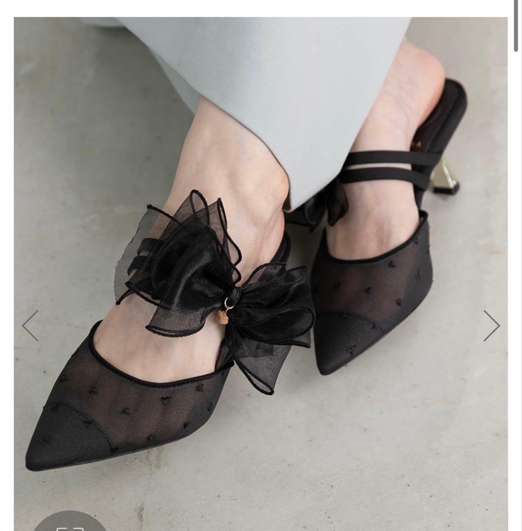 シフォンリボンハートミュールパンプス