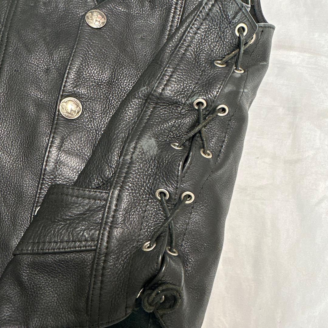 ヴィンテージ　L レザー 本革 サイドレースアップ ブラック レザーベスト