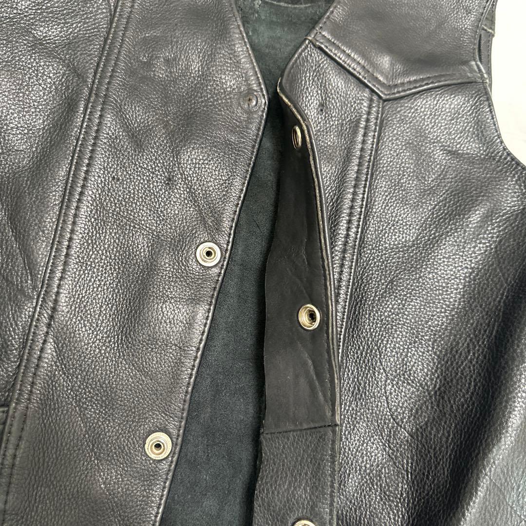 ヴィンテージ　L レザー 本革 サイドレースアップ ブラック レザーベスト