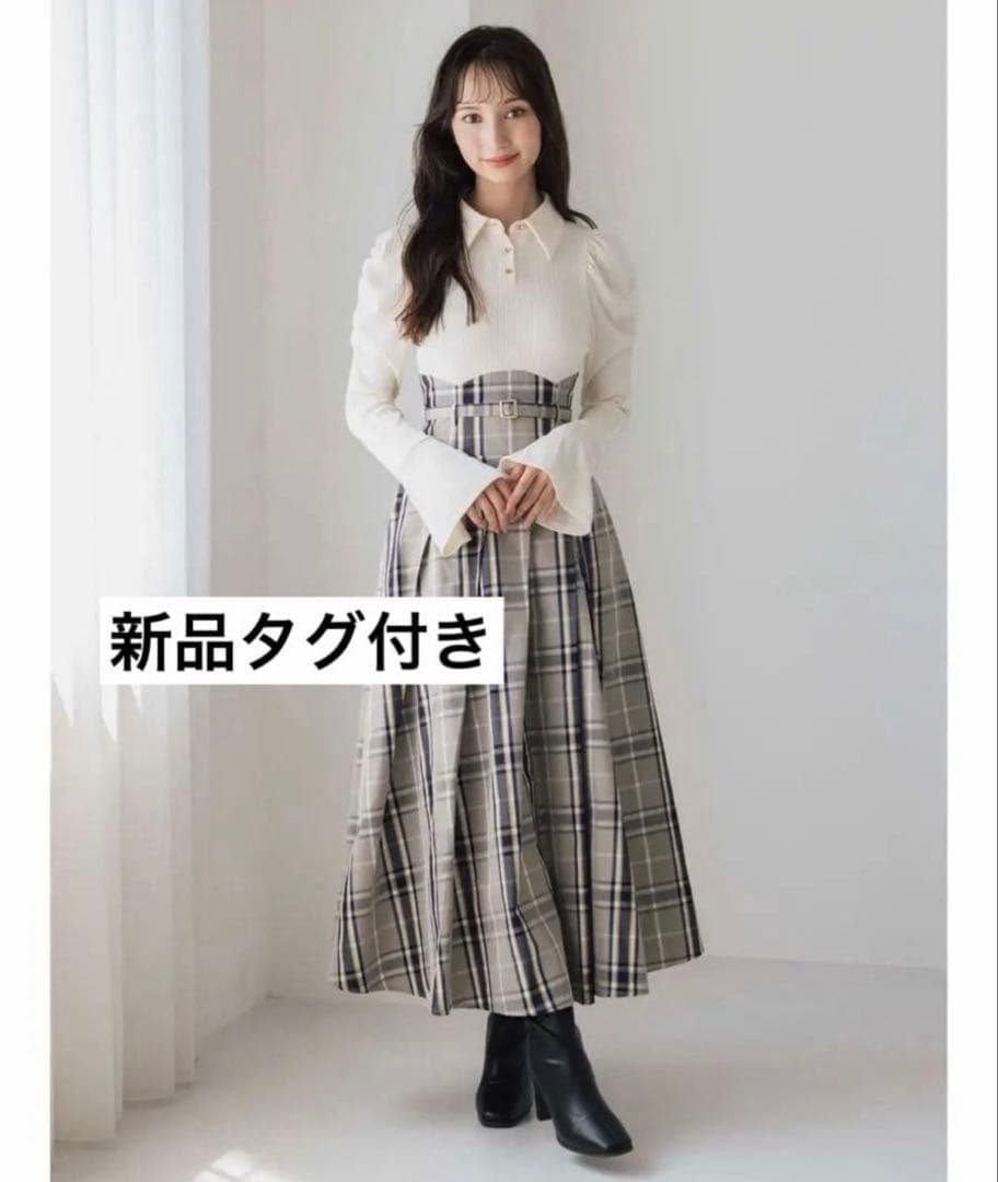 シャツカラーコルセットタックワンピース