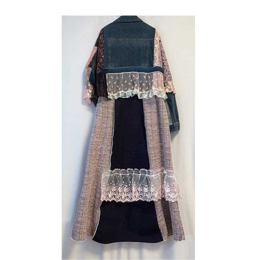 ①デニム×ツイード.レースロングコート/ロングワンピース