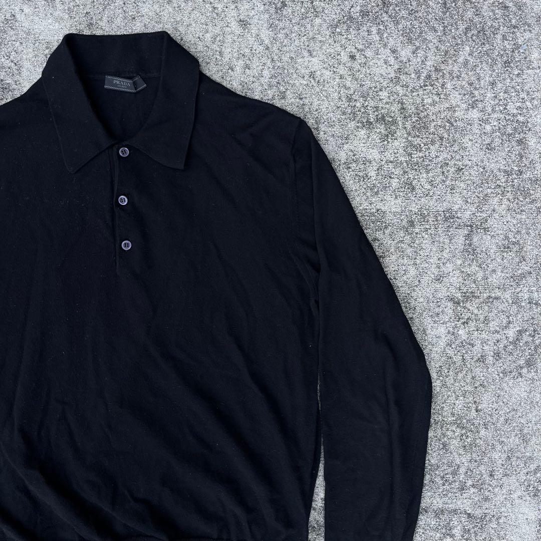 prada プラダ ニットポロ 長袖 ニットポロシャツ 黒