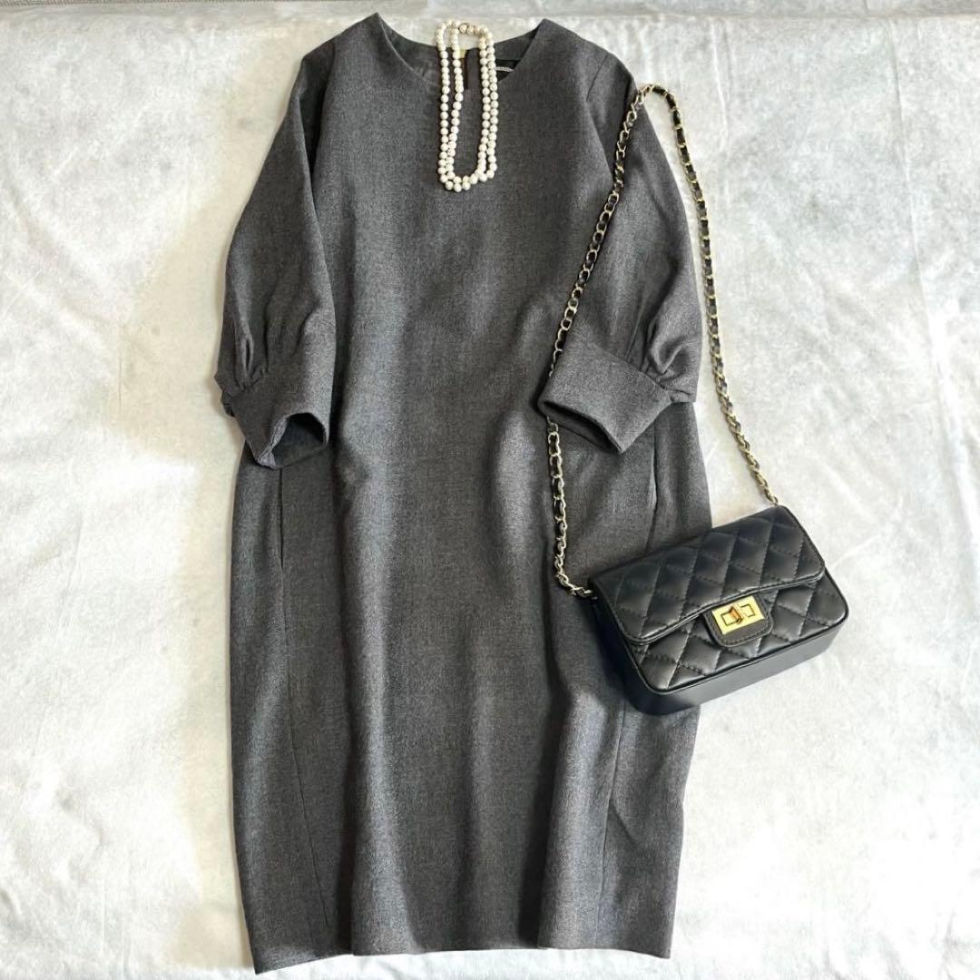 極美品❤️ドゥーズィエムクラス コクーンワンピース 七分袖 グレー 入学式卒業式