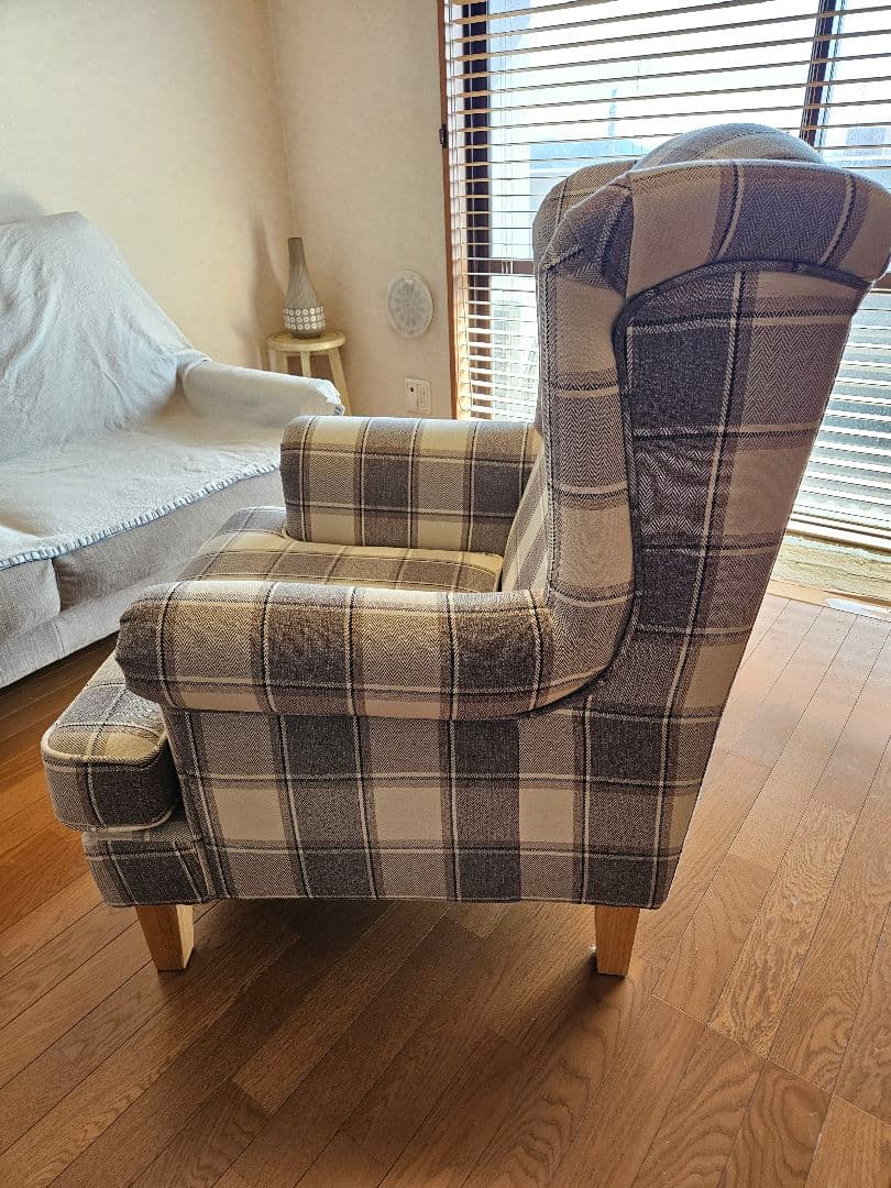 【引っ越し処分・最終価格】◎送料込み◎一人がけソファ チェック柄 ファブリック