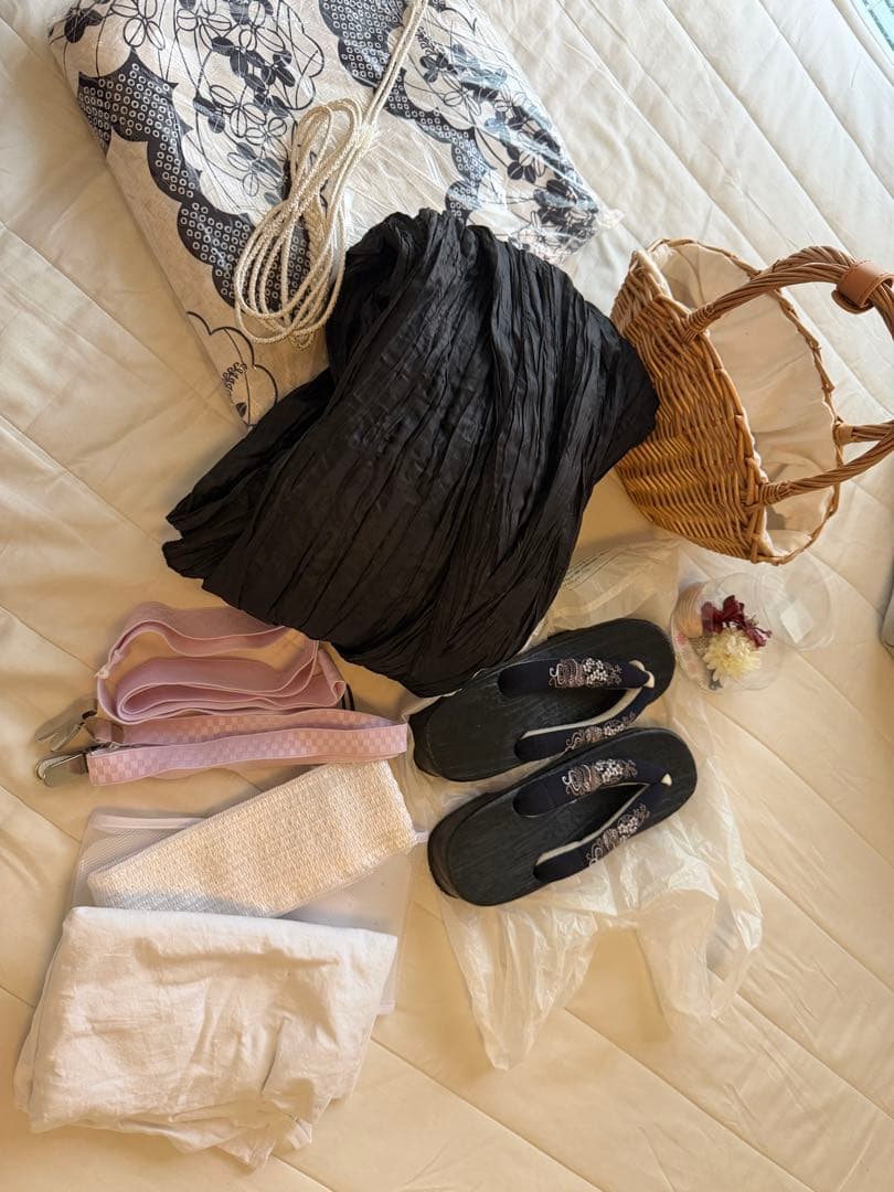 黒の浴衣・帯・下駄セット