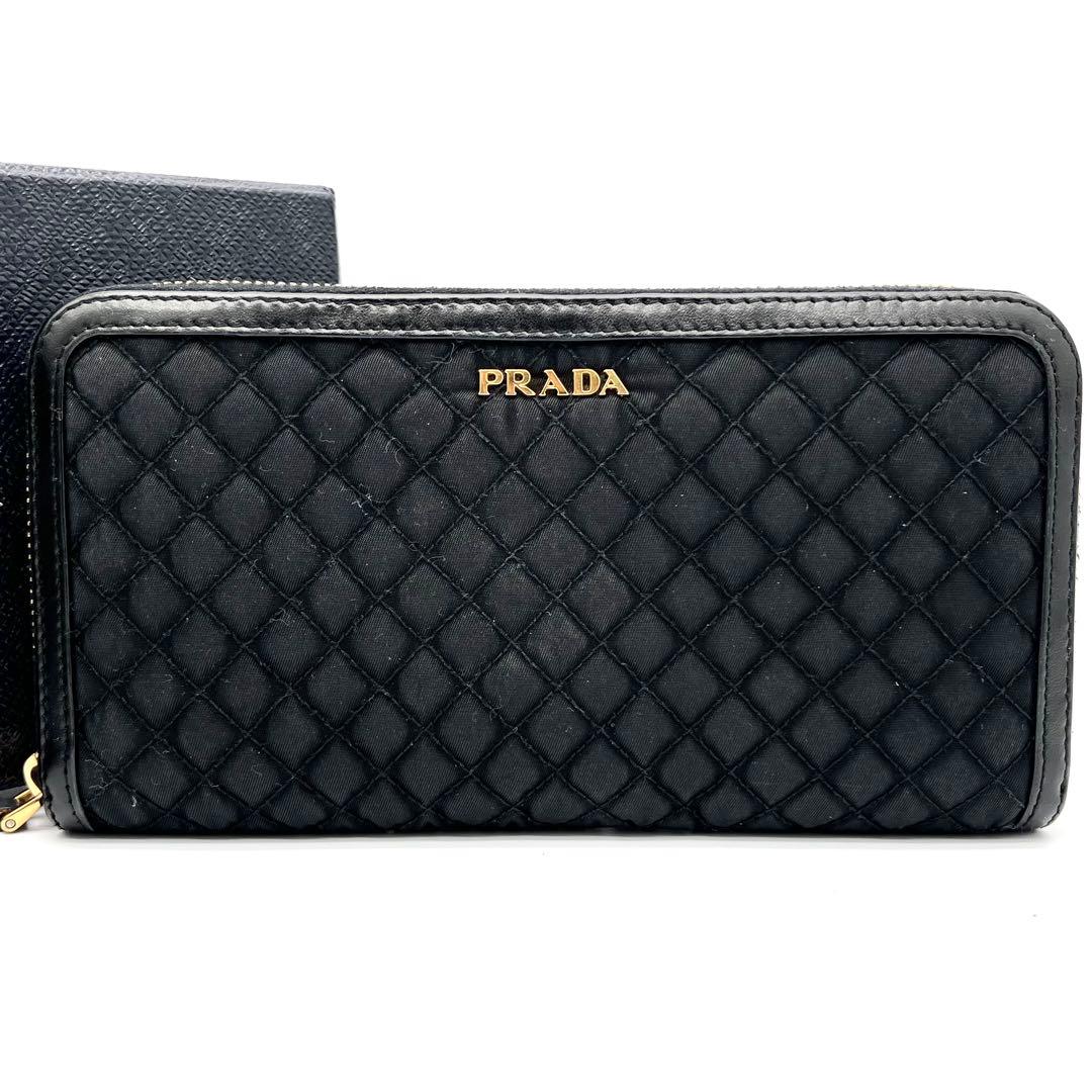 【極美品】PRADA 長財布　キルティング　ナイロン　レザー　ブラック