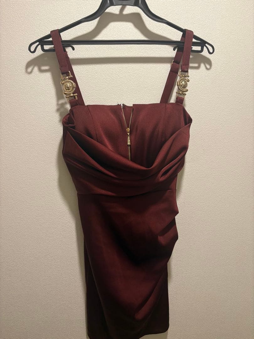 Andy バーガンディ タイトドレス ミニタイト ノースリーブ レッドワイン