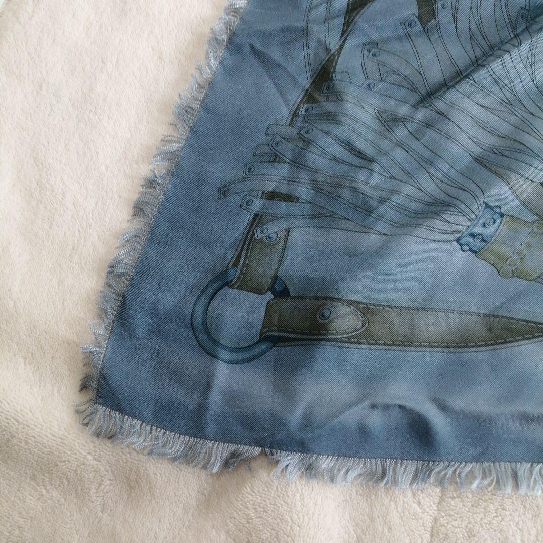 美品 GUCCI グッチ ストール スカーフ カレ ロゴ シルク グレー