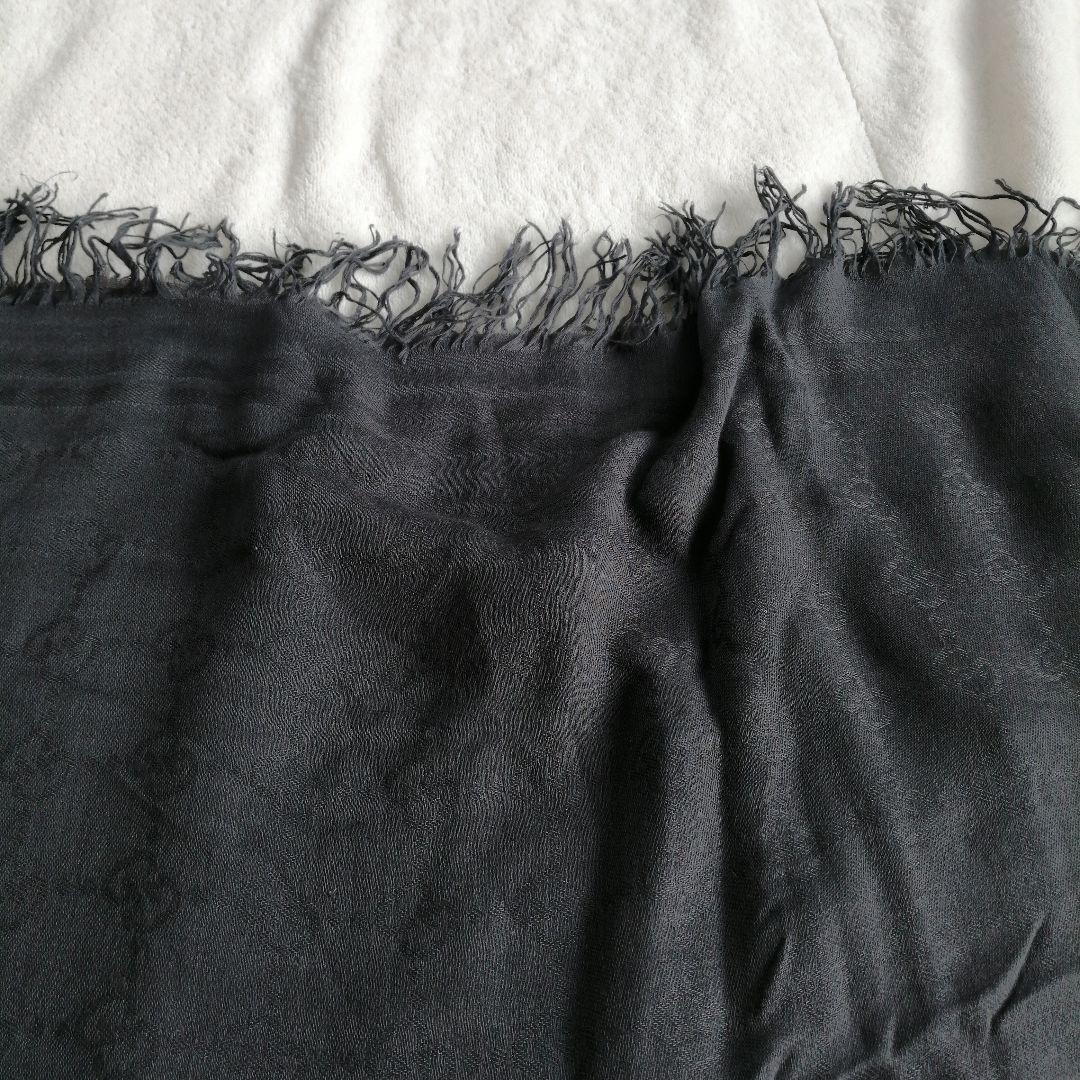 美品 GUCCI グッチ ストール スカーフ カレ ロゴ シルク グレー