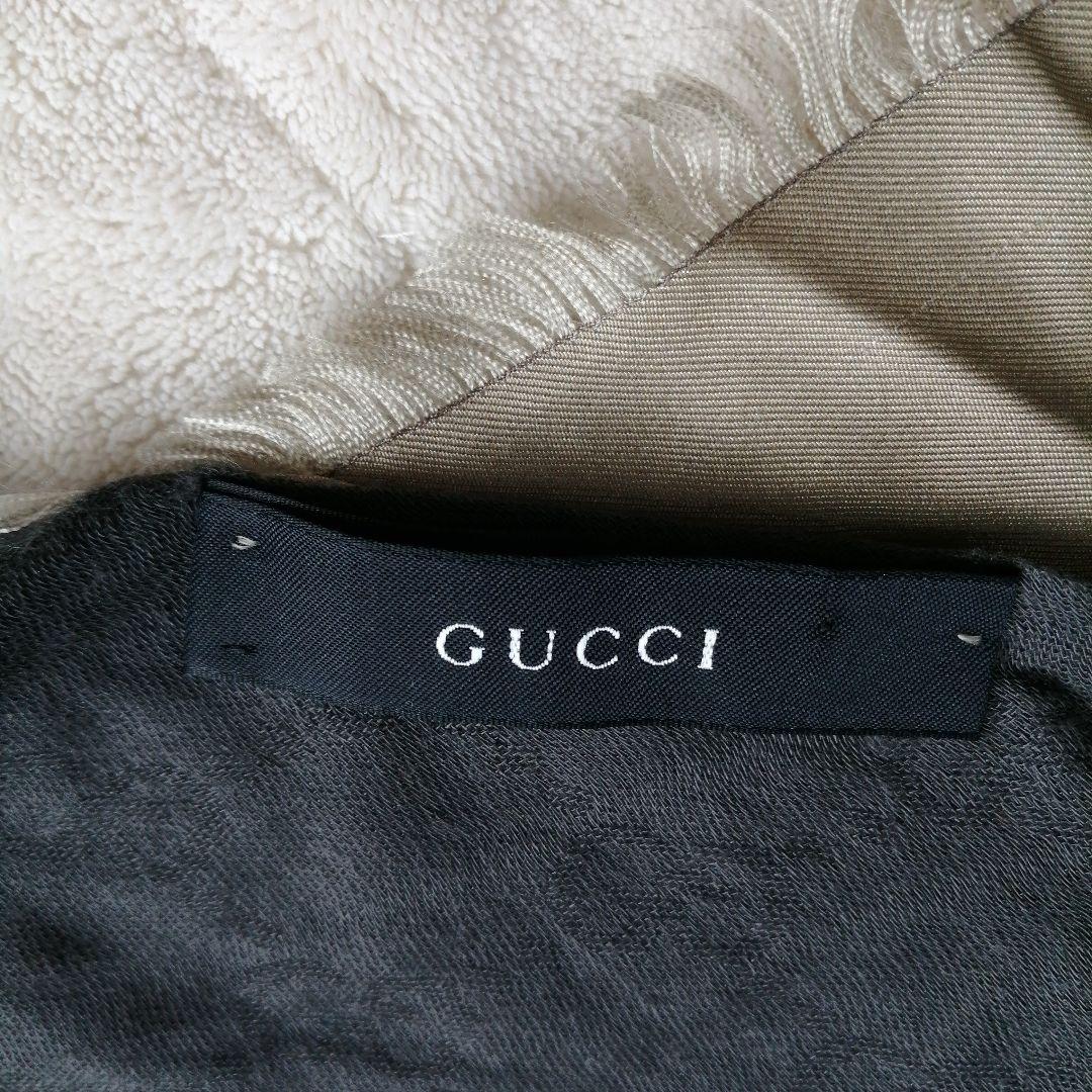 美品 GUCCI グッチ ストール スカーフ カレ ロゴ シルク グレー