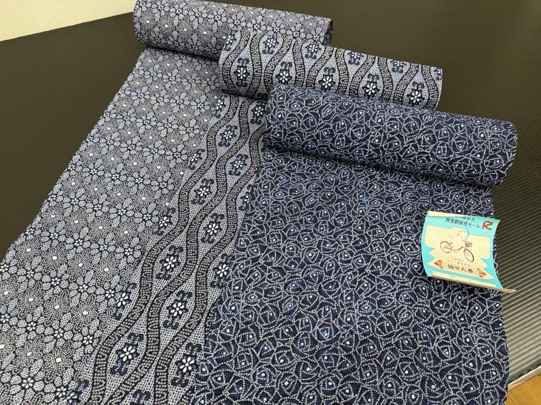 浴衣　反物　3点セット　綿　リップルゆかた　凸凹素材　　着尺