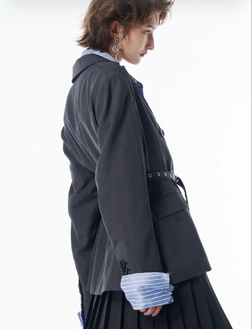 JOSEMOON BELTED TAILORED JACKET グレー