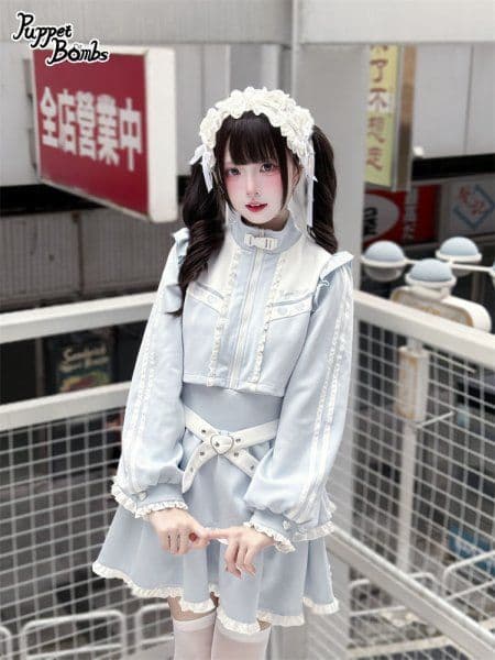 【PuppetBombs】レイヤード風フリルジャージワンピース