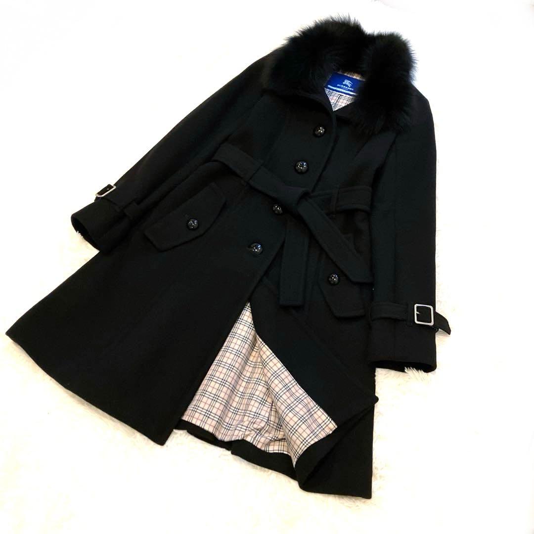 美品　バーバリープルーレーベル　アンゴラ3way ファー付コート　ブラック　38