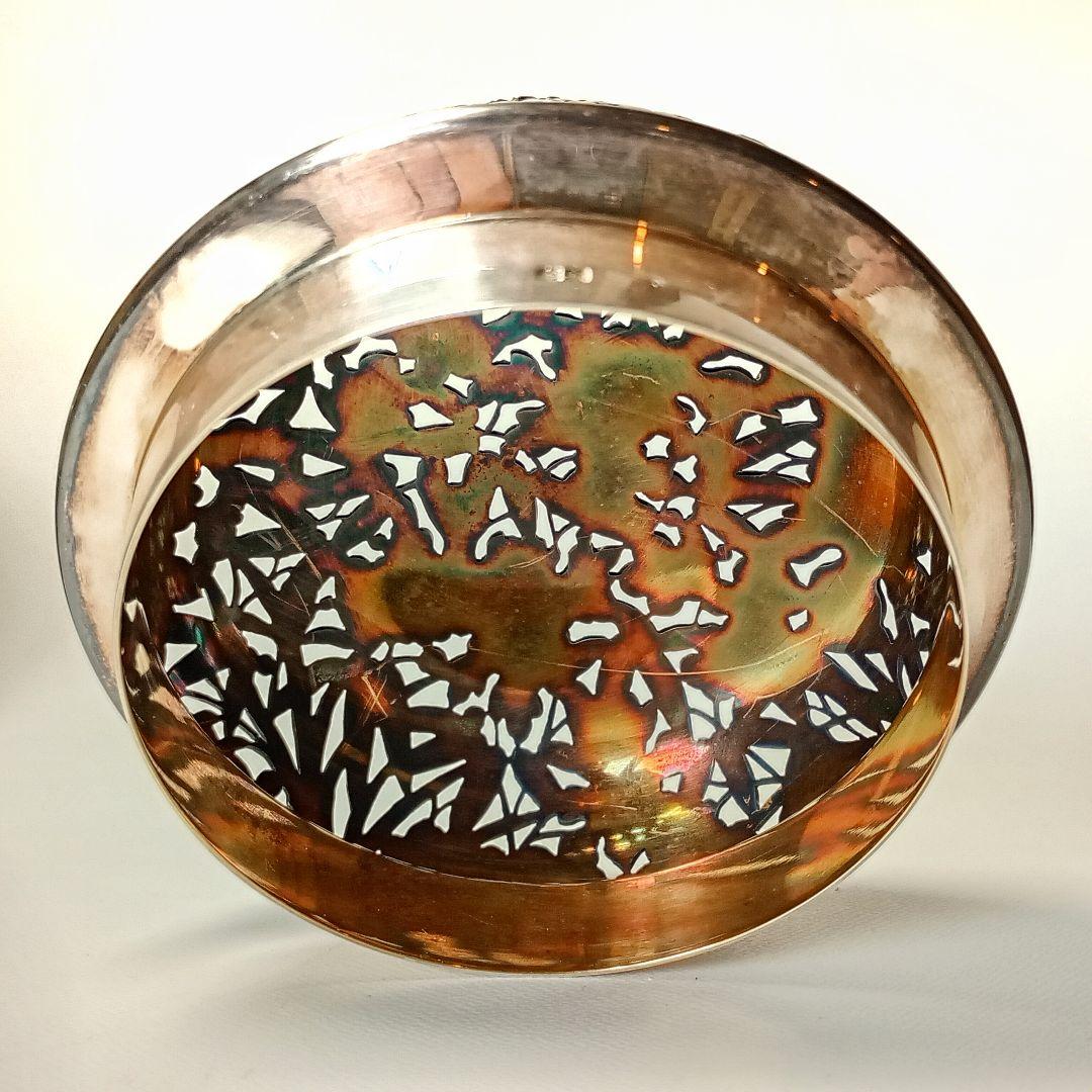 諏訪蘇山 青磁 袴腰香炉 二重共箱 四季草花銀火屋 約120g 帝室技芸員