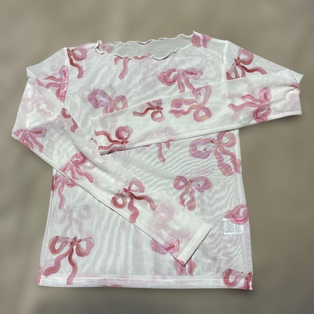 トップス poppy BABY PINK RIBBON SEE-THROUGH TOPS