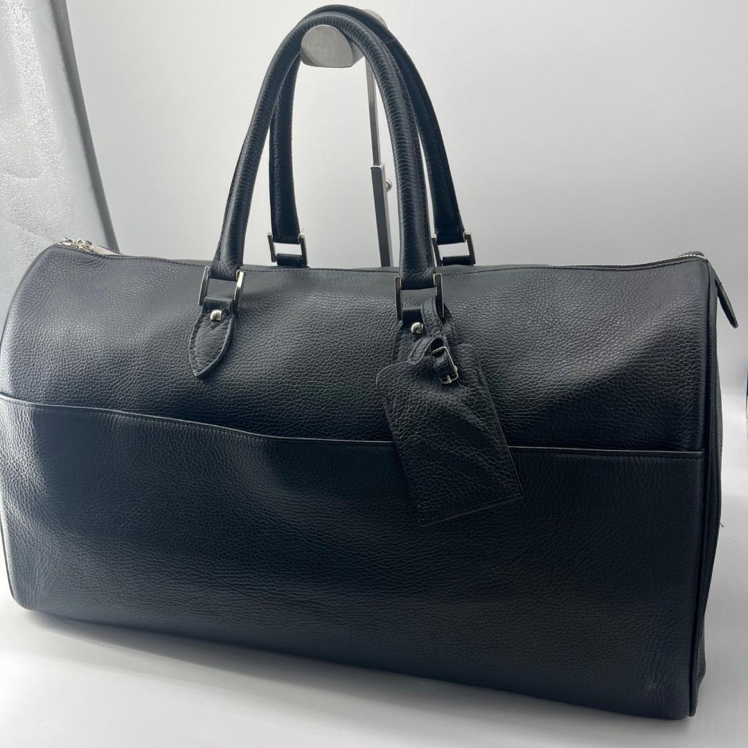 15461✨美品✨エルメネジルドゼニア シボ革 ボストンバッグ 大容量 レザー