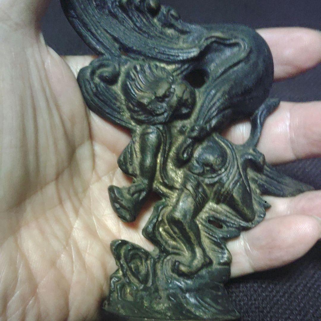 か　珍品　風神　銅製　銅像　ブロンズ　置物　アンティーク　骨董　ア12