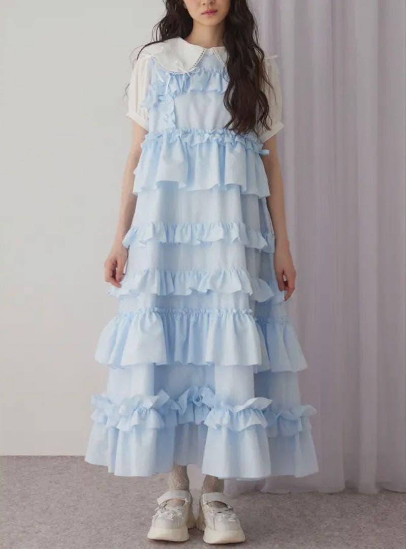 merry jenny フリルティアードワンピース　アイスブルー