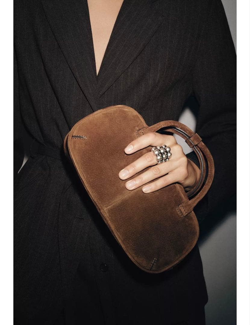 美品　完売品 ZARA　ミニレザーボウリングバッグ ブラウン 本革