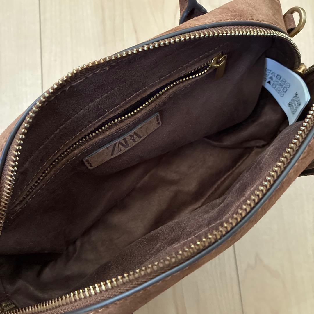 美品　完売品 ZARA　ミニレザーボウリングバッグ ブラウン 本革
