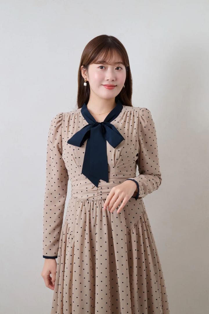 【大人気即完売品】Heart Dot Bow Tie Chiffon Dress