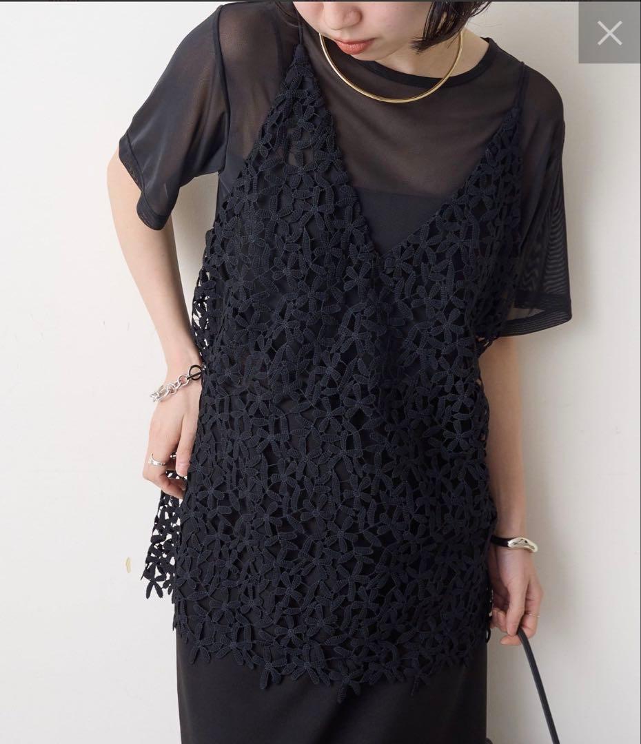 Omekashi レースオーバーキャミソール　ブラック