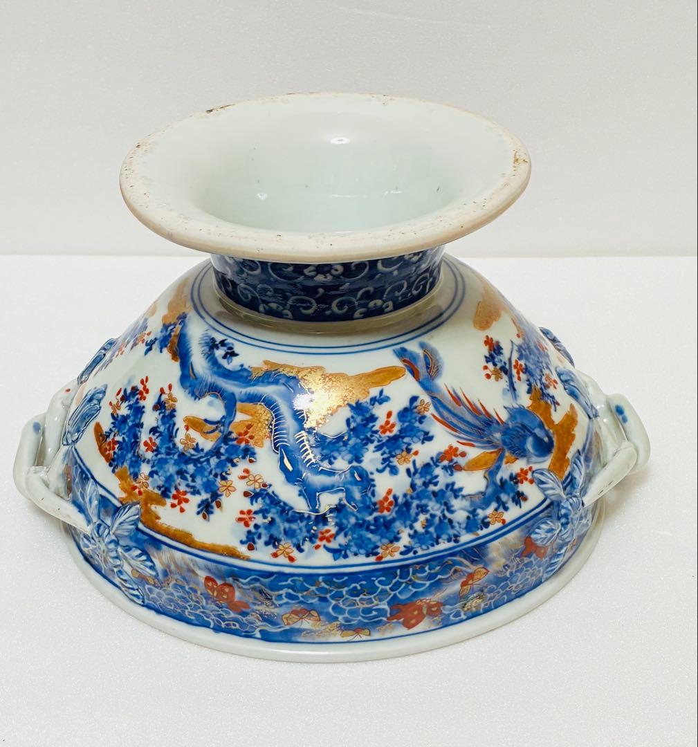 希少 明治有田焼 初代 南里嘉十 染錦上絵金彩花鳥文 スープチューリン