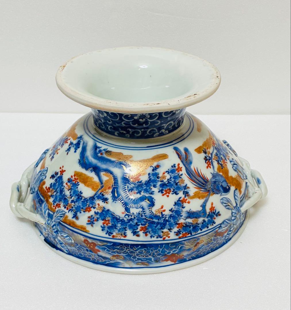 希少 明治有田焼 初代 南里嘉十 染錦上絵金彩花鳥文 スープチューリン