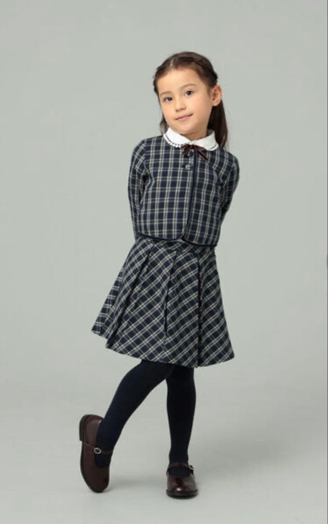 beams 130cm ３点セット！！ネイビー系 チェック柄 フォーマルスーツ