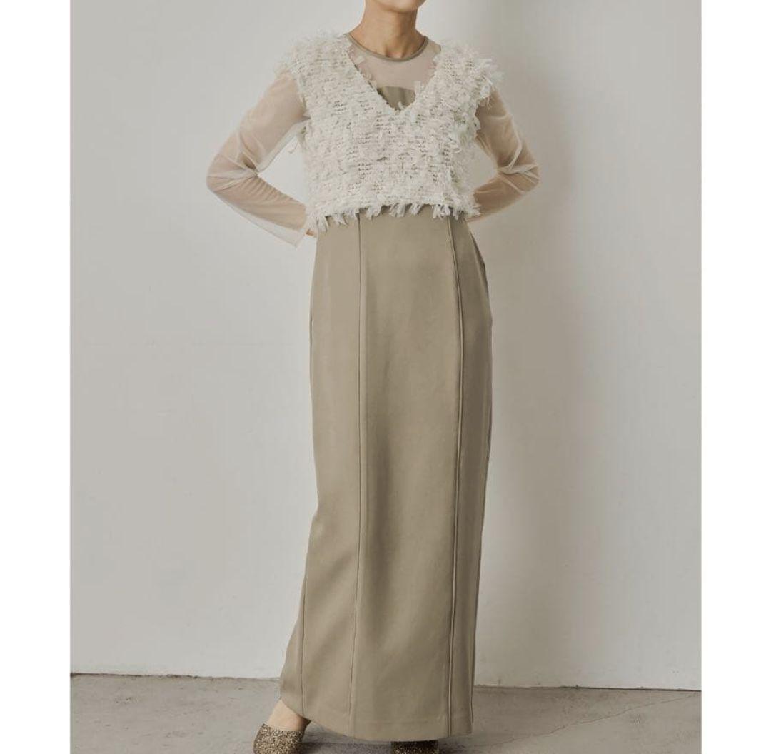 新品nianaフリンジグリッターベストセットドレス Lサイズ　結婚式　お呼ばれ