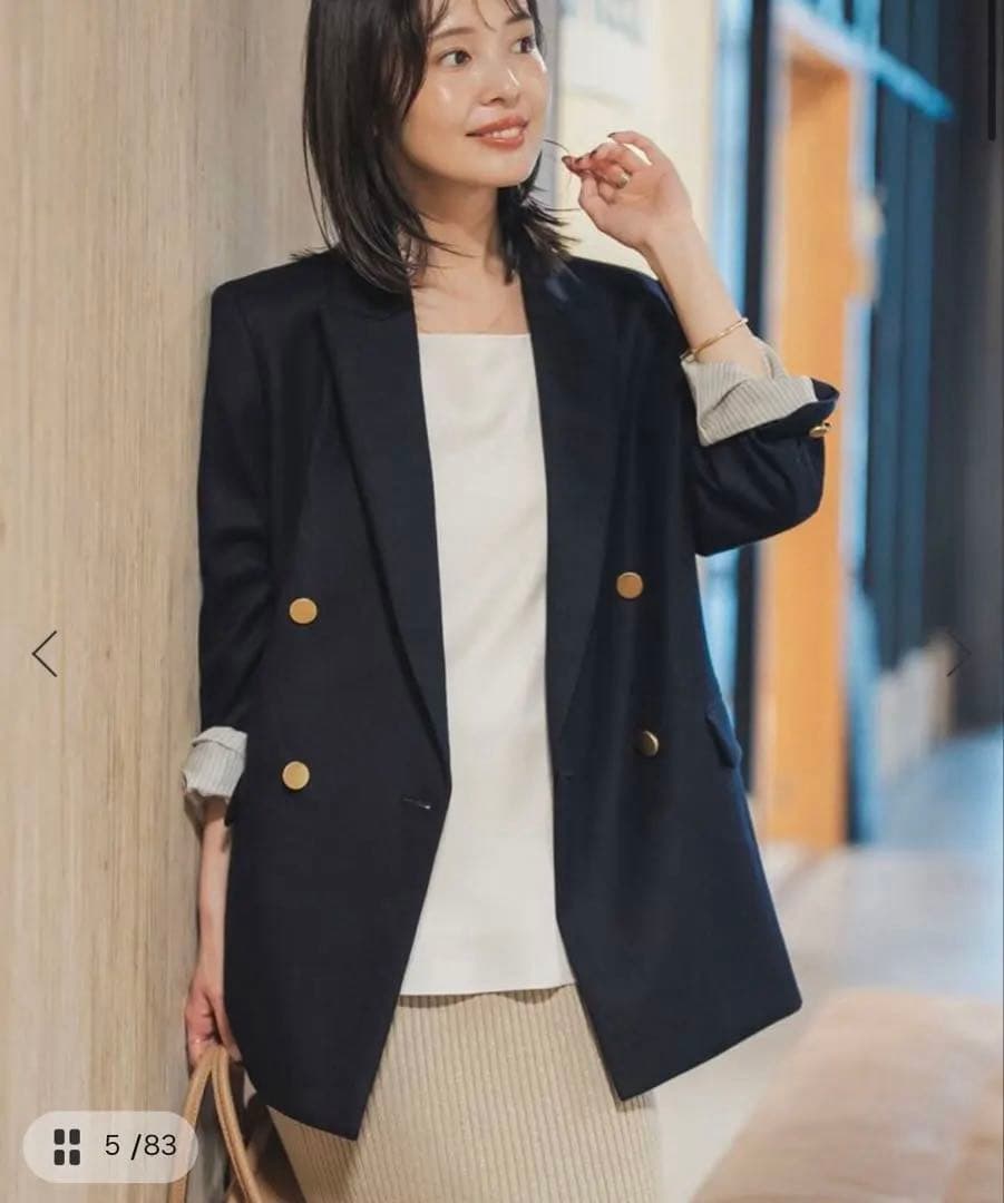 お値下け不可 NOBLE エステルツイルピークドラペルジャケット　ネイビー 38