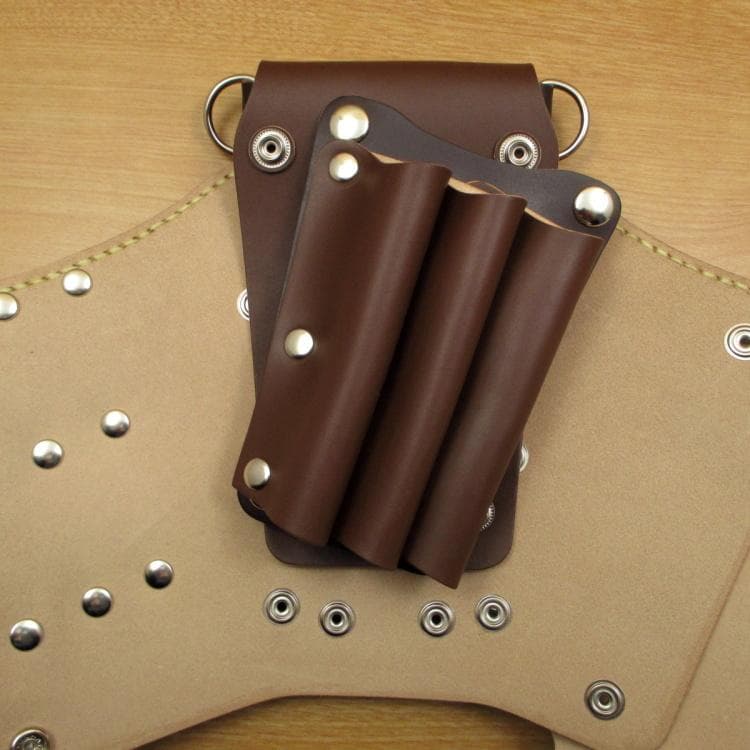 ブラウン　６丁(バリカン用ポケット)本革シザーケース　SCA-241/CBA