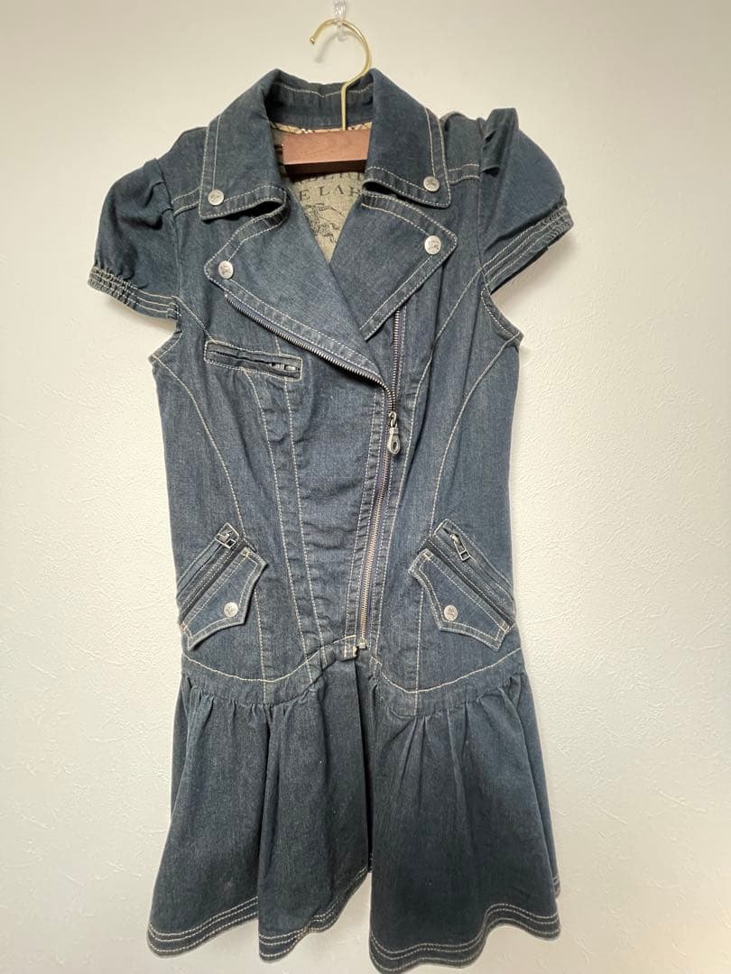 バーバリーブルーレーベル　ダークデニム ライダース風ミニワンピース 半袖