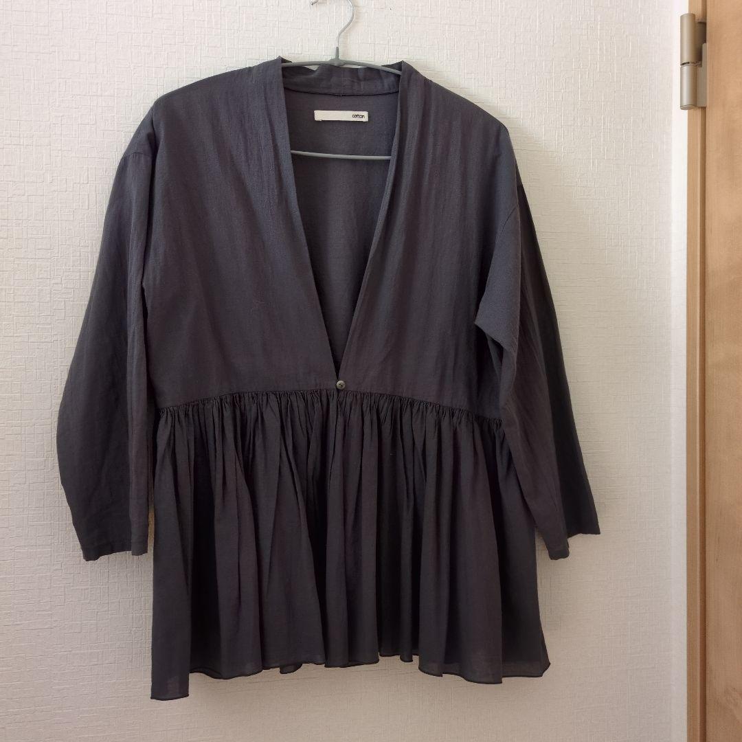 evameva coton グレー Vネック 長袖ブラウス