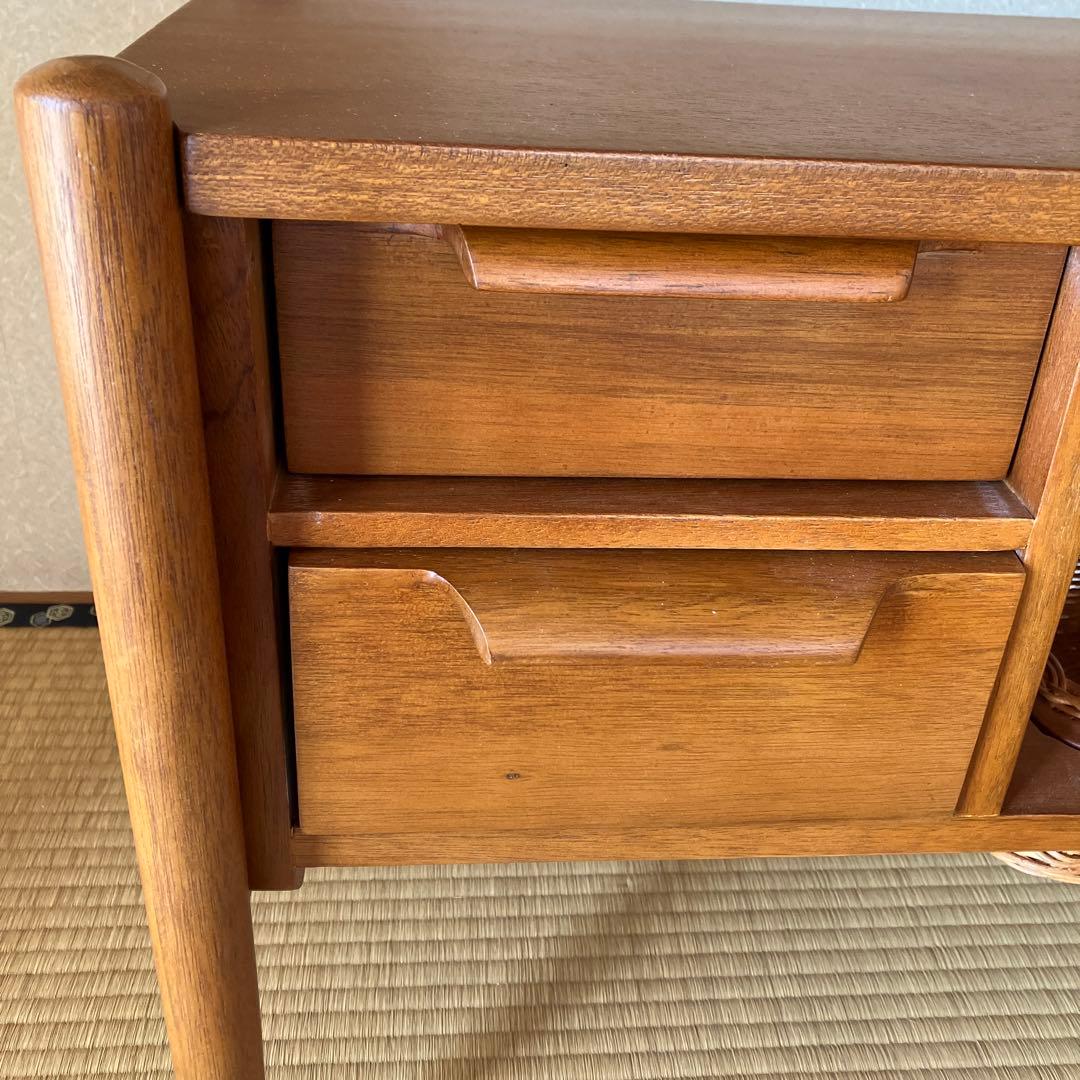 ウッドキャビネット 引き出し2つ バスケット付き