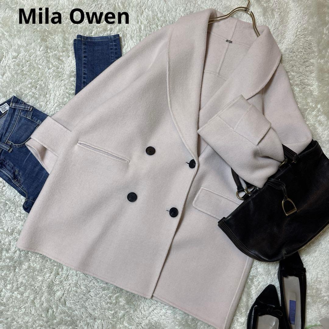 美品＊ミラオーウェン　接結ハーフ丈　ピーコート　ピンク　ゆったり　オーバーサイズ