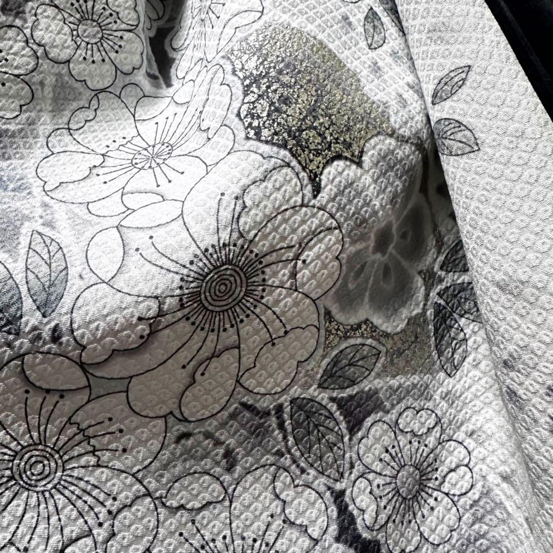 振袖　着物リメイク　ドレス　黒×金彩入り辻が花　和柄　ワンピース　ハンドメイド