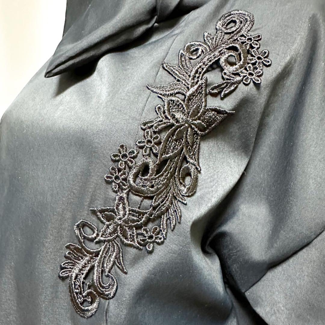 振袖　着物リメイク　ドレス　黒×金彩入り辻が花　和柄　ワンピース　ハンドメイド